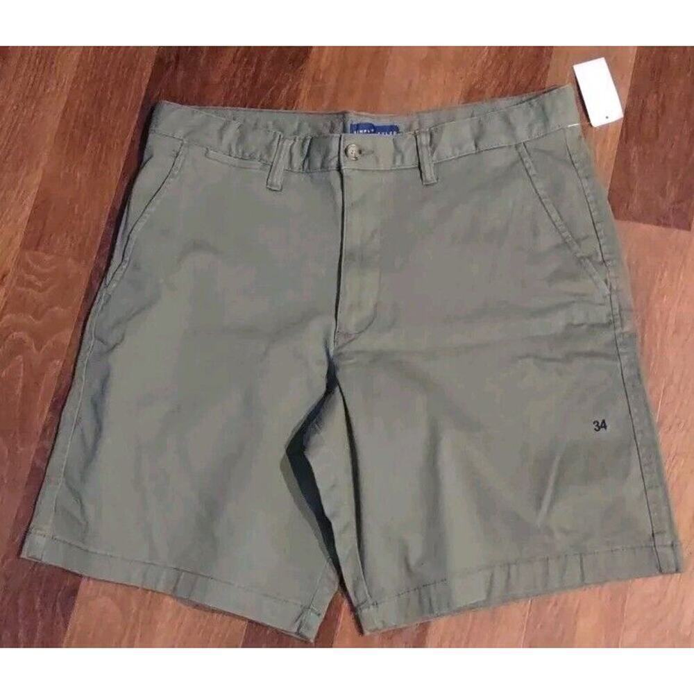 Sears Chino Shorts Men’s Size 34 Olive Green Flat Front Cotton Stretch Outdoors